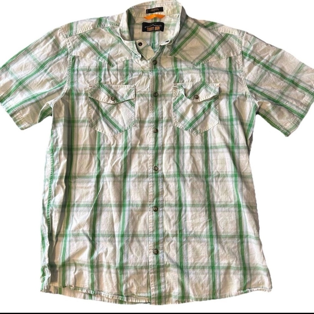 Orvis TroutBum Casual Green and White Plaid Shirt
